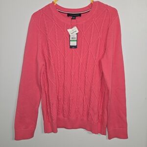 M#70 Tommy Hilfiger Women's Pink Cable Knit Sweater Size L